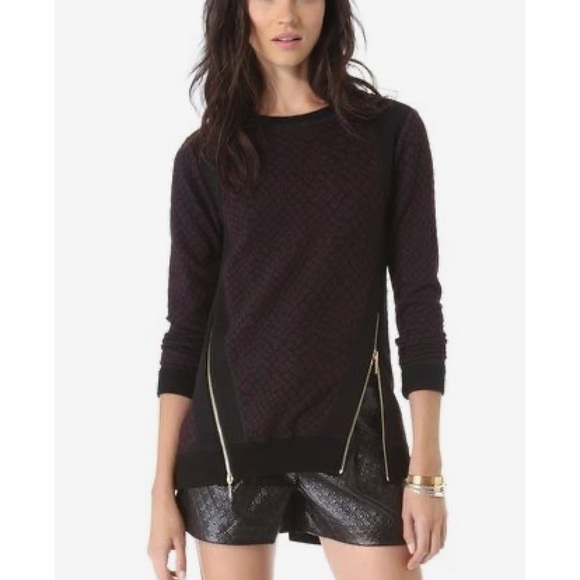 Rebecca Taylor Knit Pullover Sweater with Zipper Details - Wine - Picture 6 of 16